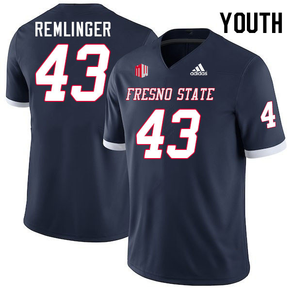 Youth #43 Gus Remlinger Fresno State Bulldogs College Football Jerseys Stitched-Navy
